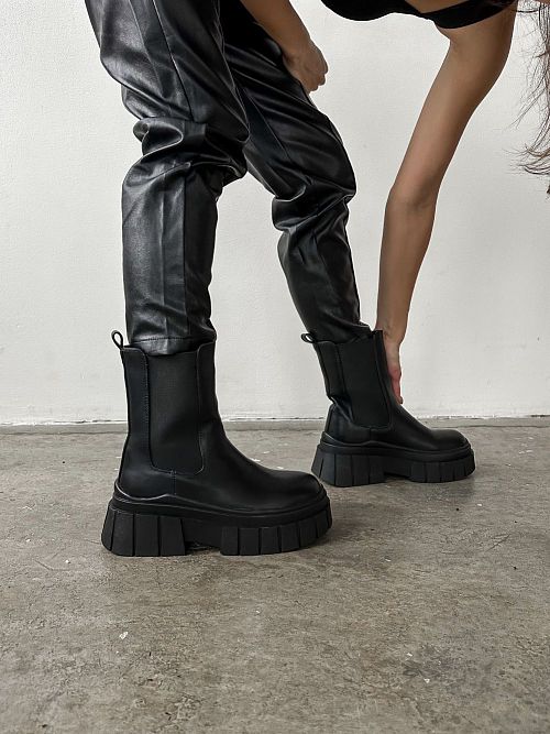 SD44 Челси черные зимние из экокожи
