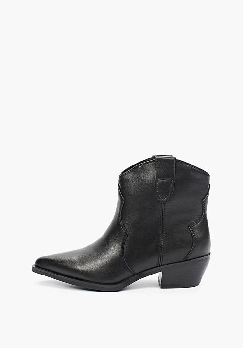 SK891 Казаки короткие черные из натуральной кожи