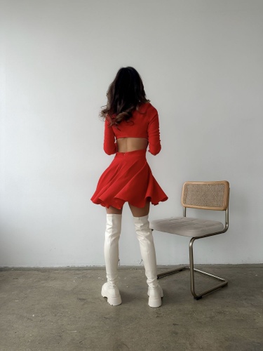 SK126-1 Ботфорты молочные демисезонные с прорезиненной полосой фото 5